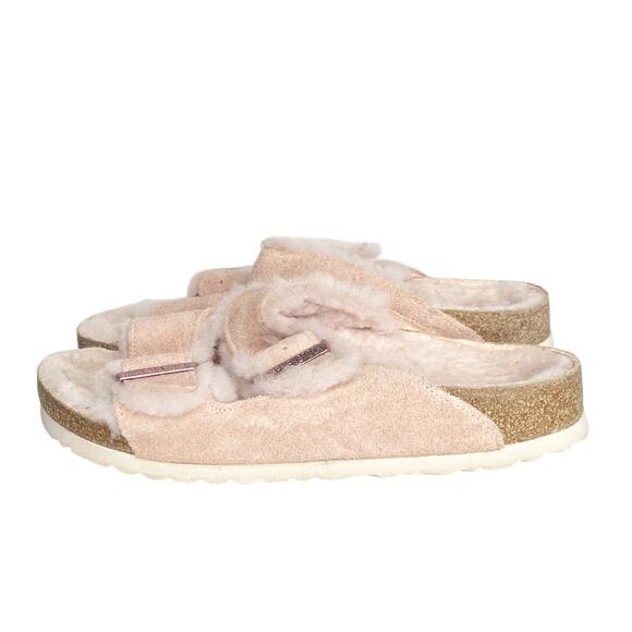 Birkenstock Arizona Shearling Fur Cozy Sandal Blush Rose Pink 7 - Picture 4 of 9